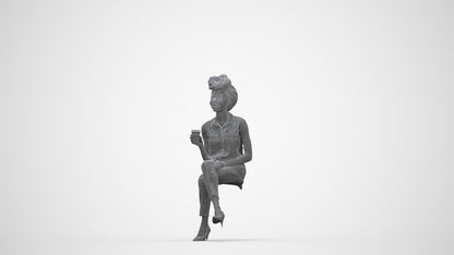 photogrammetry 3D woman casual sitting, realistic human model archviz FBX, wireframe back view