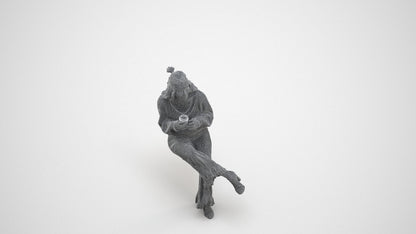 realistic 3D people woman casual sitting, render-ready for V-Ray and Corona, FBX OBJ, wireframe three-quarter view