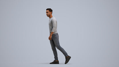 3D human model man casual walking, photogrammetry scanned person for archviz, standing pose render