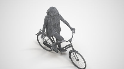 3D scanned woman cycling business, photorealistic archviz people for Enscape and SketchUp, wireframe three-quarter view