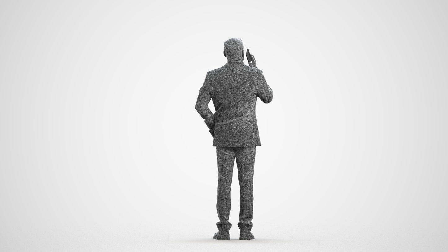 3D scanned man business, photorealistic archviz people for Enscape and SketchUp, wireframe front view