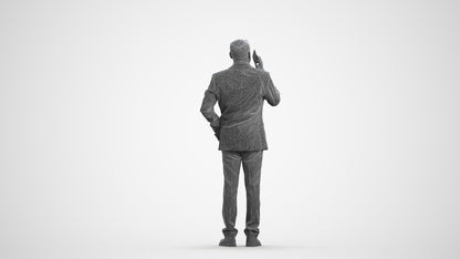 3D scanned man business, photorealistic archviz people for Enscape and SketchUp, wireframe front view