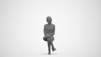 3D scanned woman sitting business, photorealistic archviz people for Enscape and SketchUp, three-quarter front view render