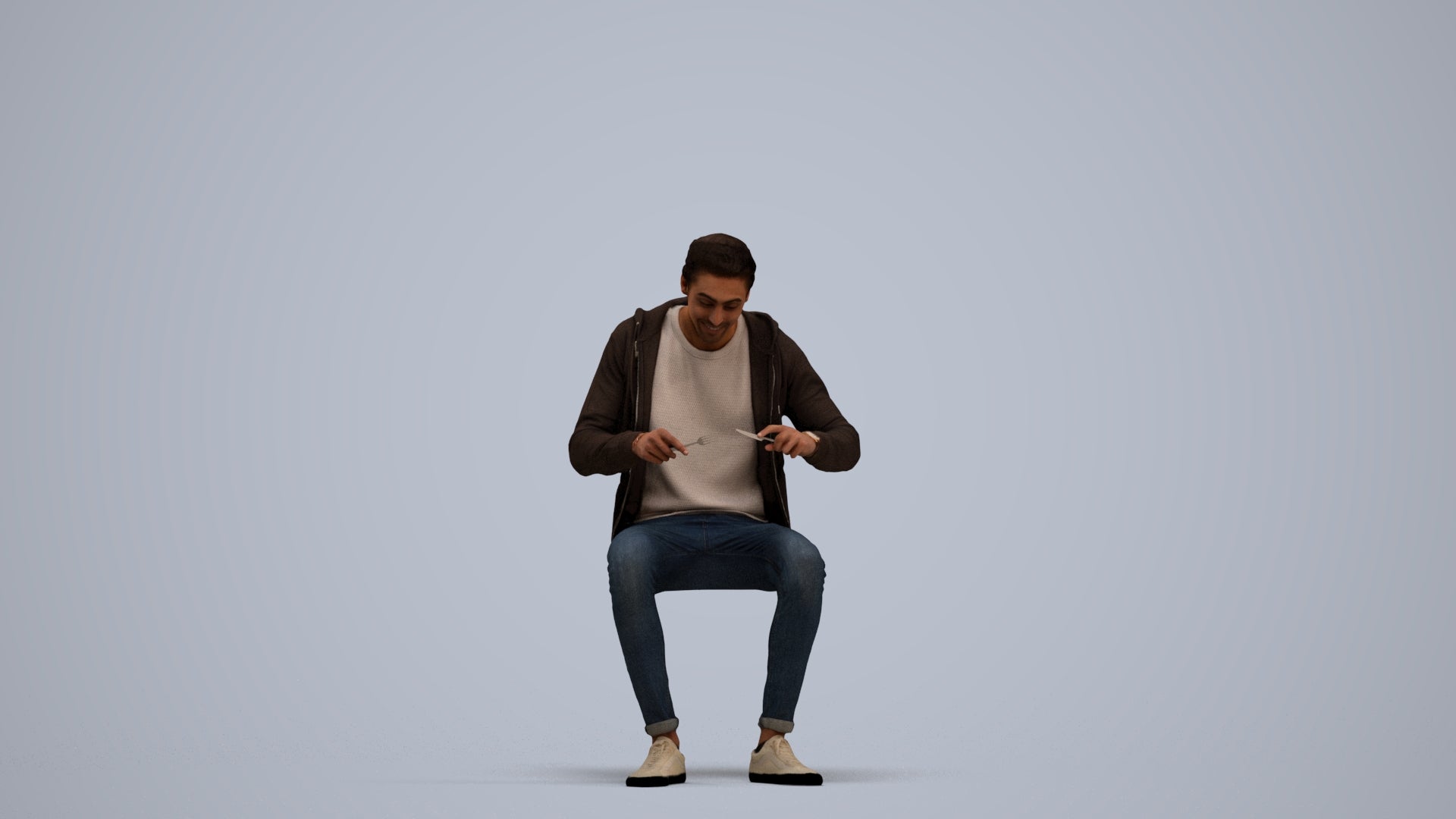 realistic 3D man casual sitting, scanned archviz people for Blender and 3ds Max, standing pose render