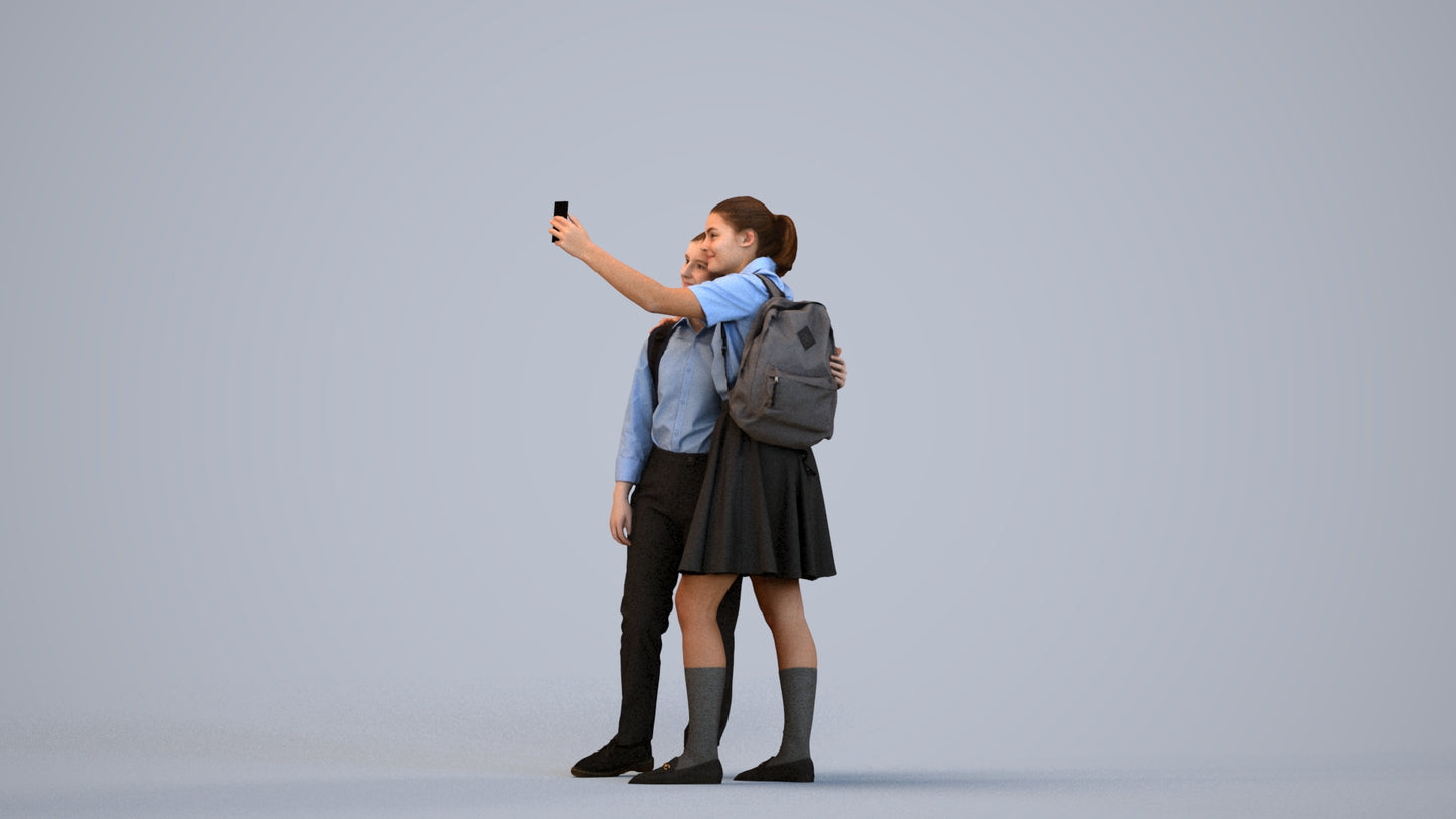 realistic 3D woman casual shopping, scanned archviz people for Blender and 3ds Max, three-quarter view render