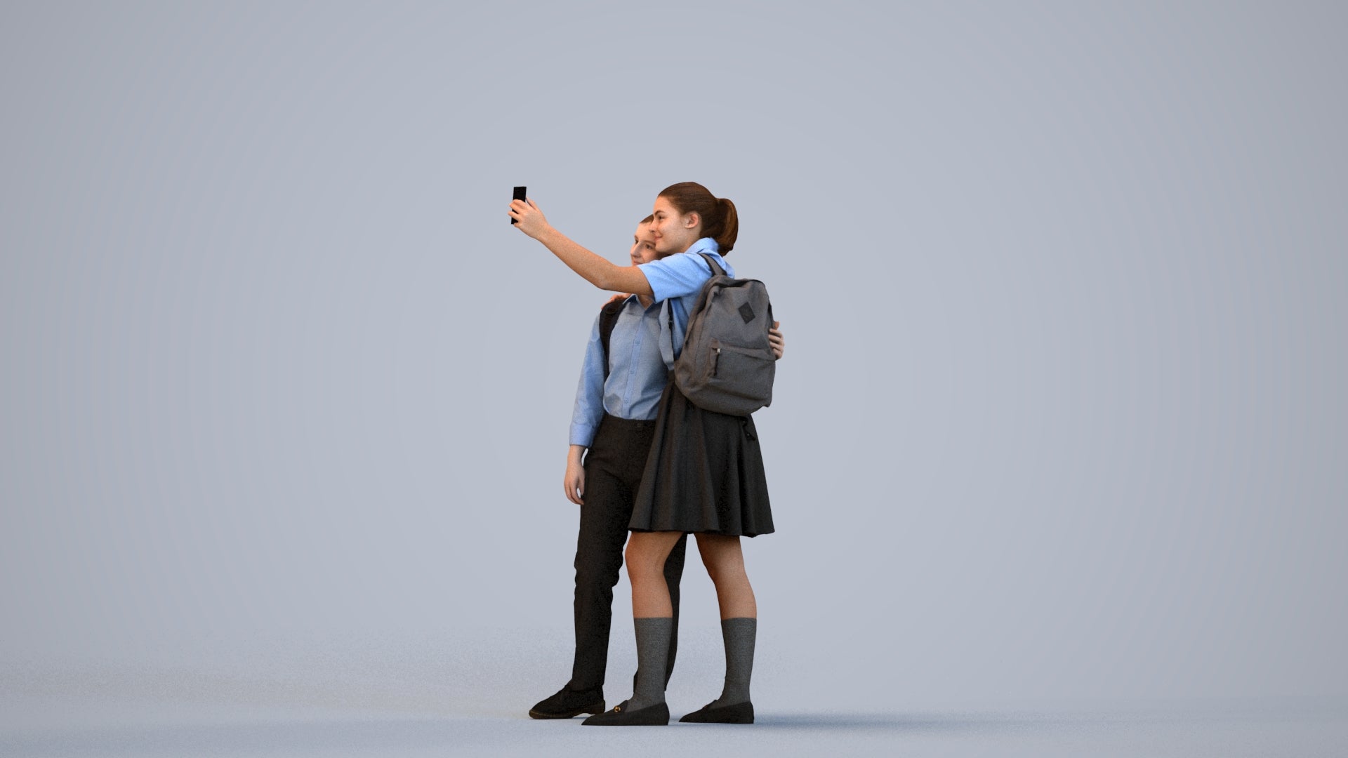 realistic 3D woman casual shopping, scanned archviz people for Blender and 3ds Max, three-quarter view render