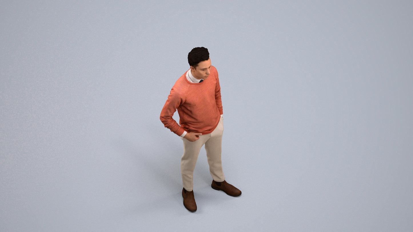 3D scanned man business casual, photorealistic archviz people for Enscape and SketchUp, back view render