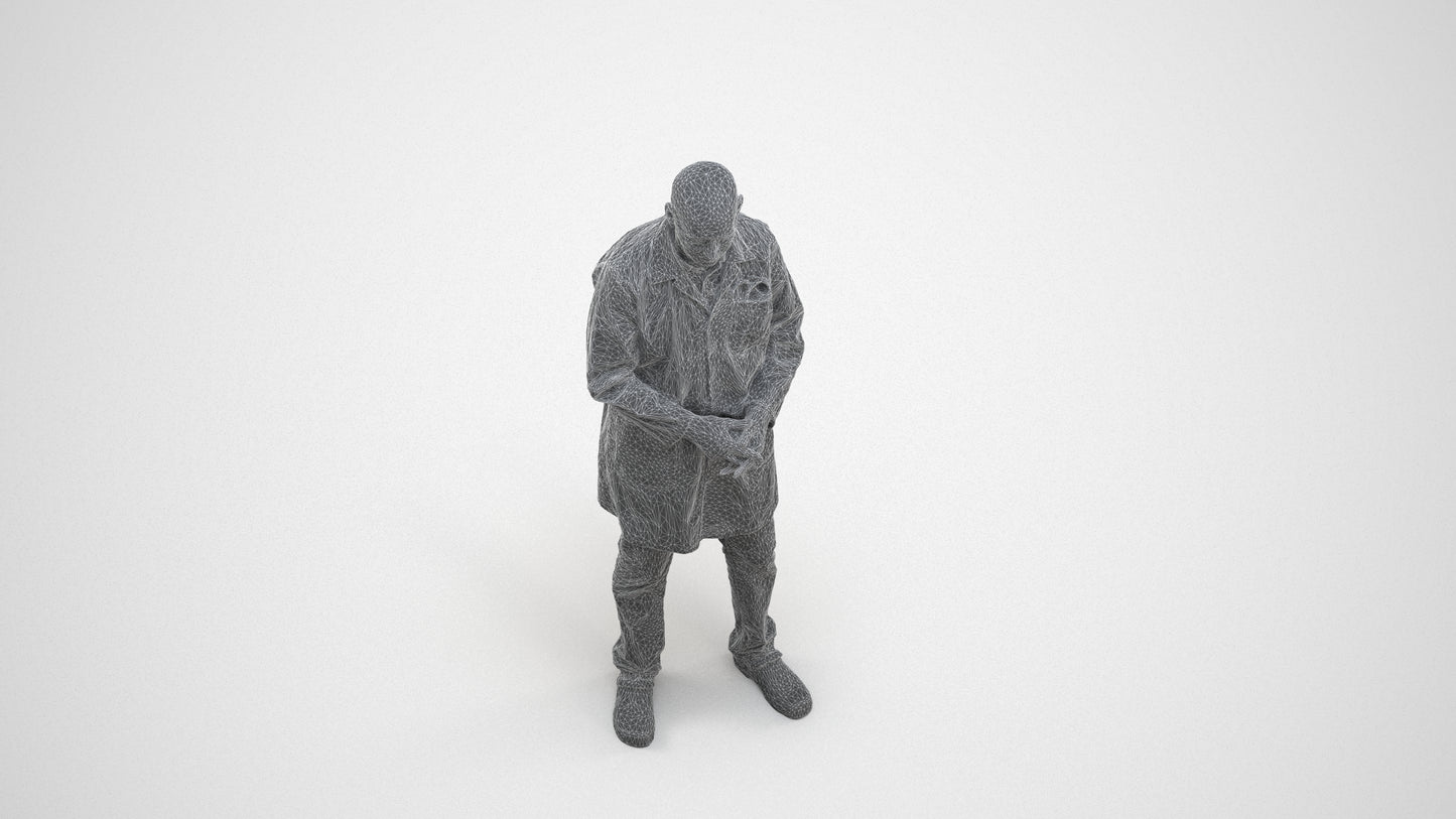 3D scanned senior man medical, photorealistic archviz people for Enscape and SketchUp, wireframe three-quarter view