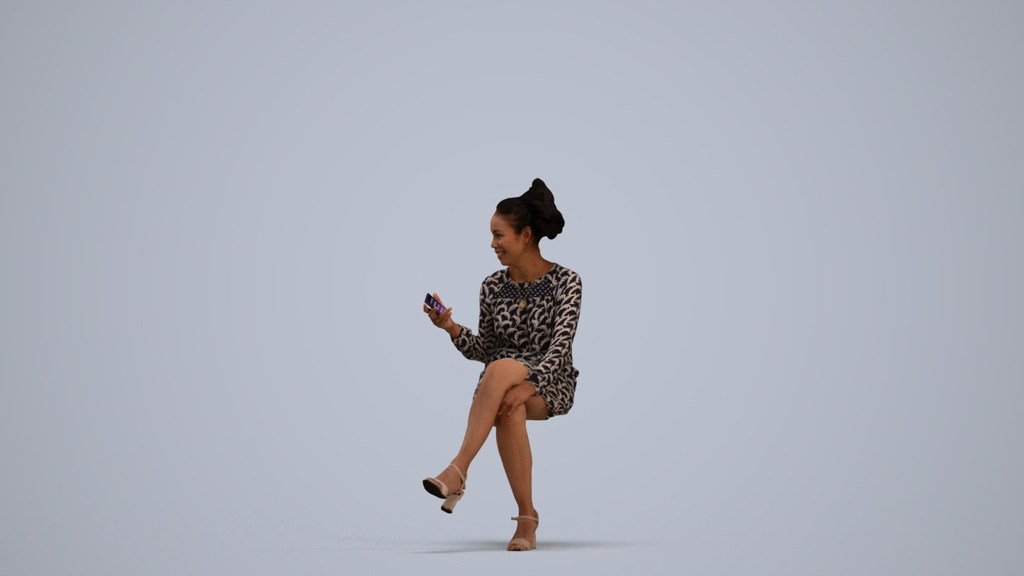 3D scanned woman sitting casual, photorealistic archviz people for Enscape and SketchUp, standing pose render