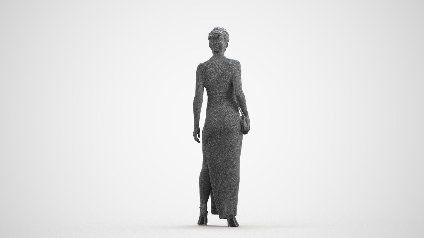 3D human model woman formal formalaffairs, photogrammetry scanned person for archviz, wireframe front view