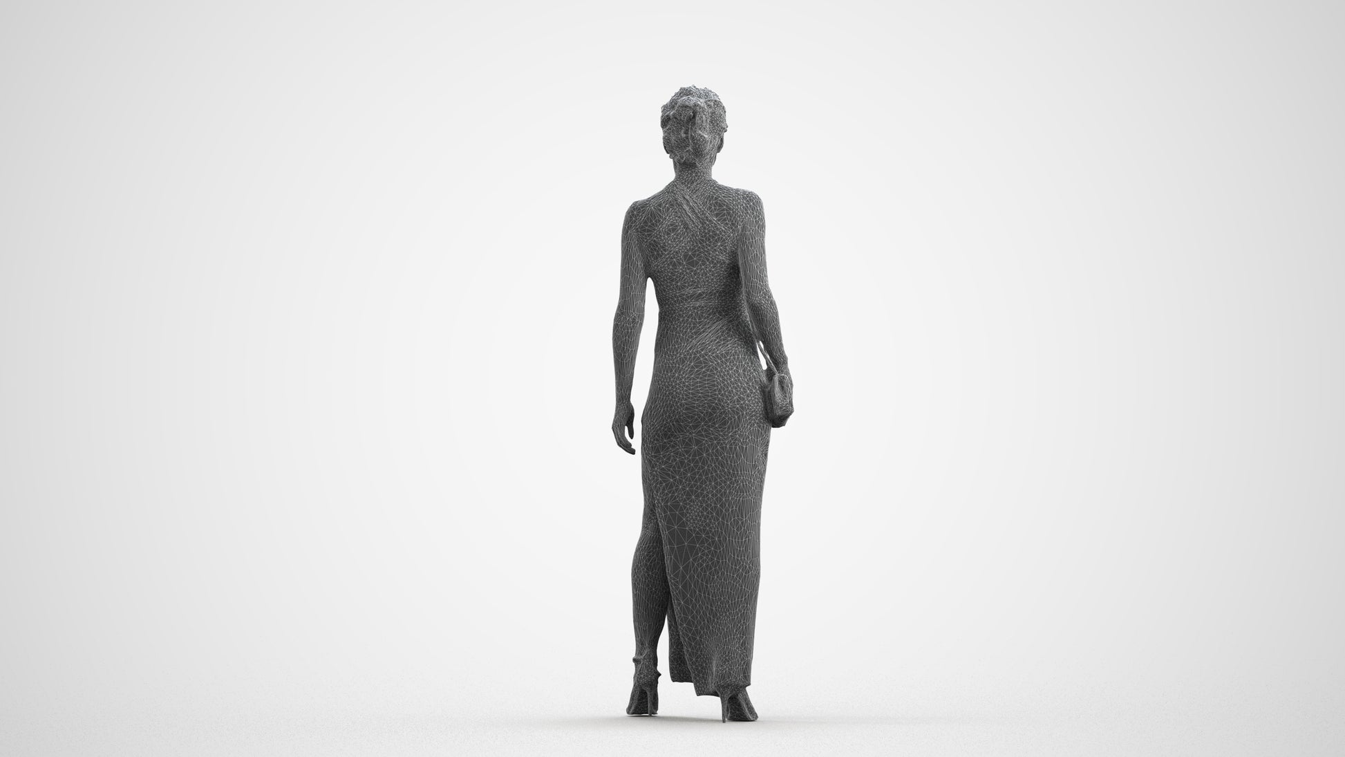 3D human model woman formal formalaffairs, photogrammetry scanned person for archviz, wireframe front view