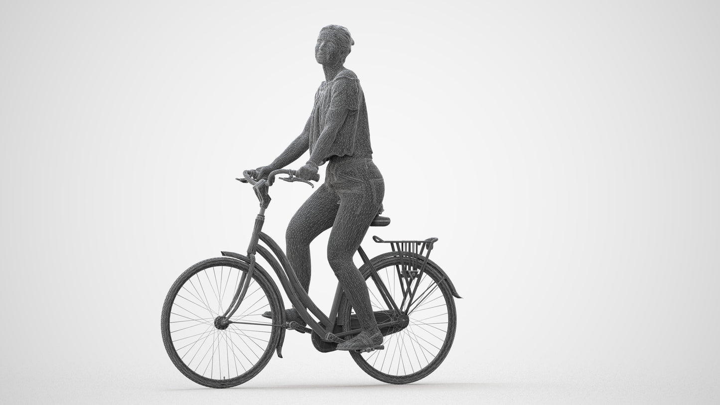 3D people model woman casual cycling, scanned human for 3ds Max rendering, square thumbnail