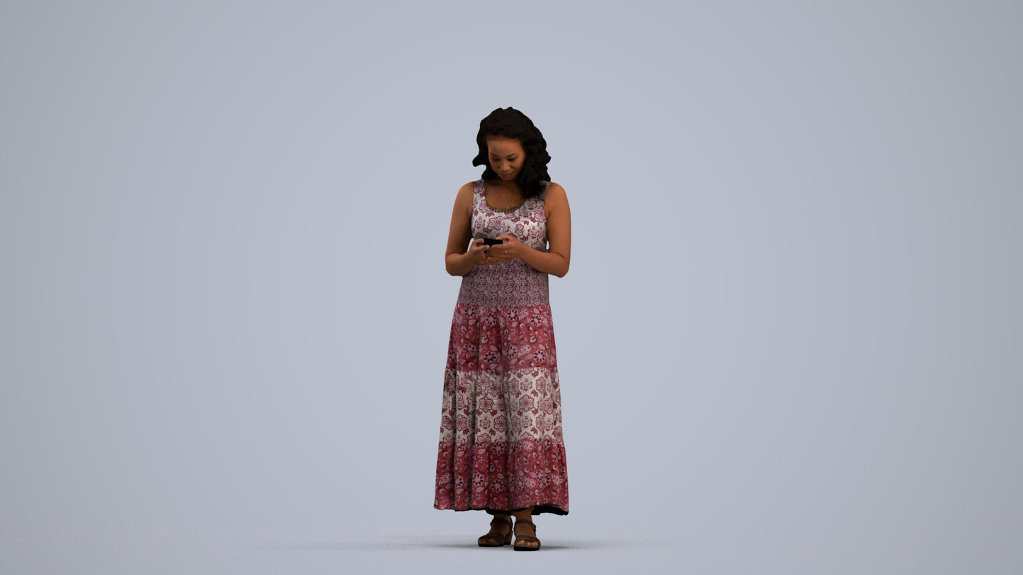 scanned 3D woman casual standing, photogrammetry people for Enscape and V-Ray, standing pose render