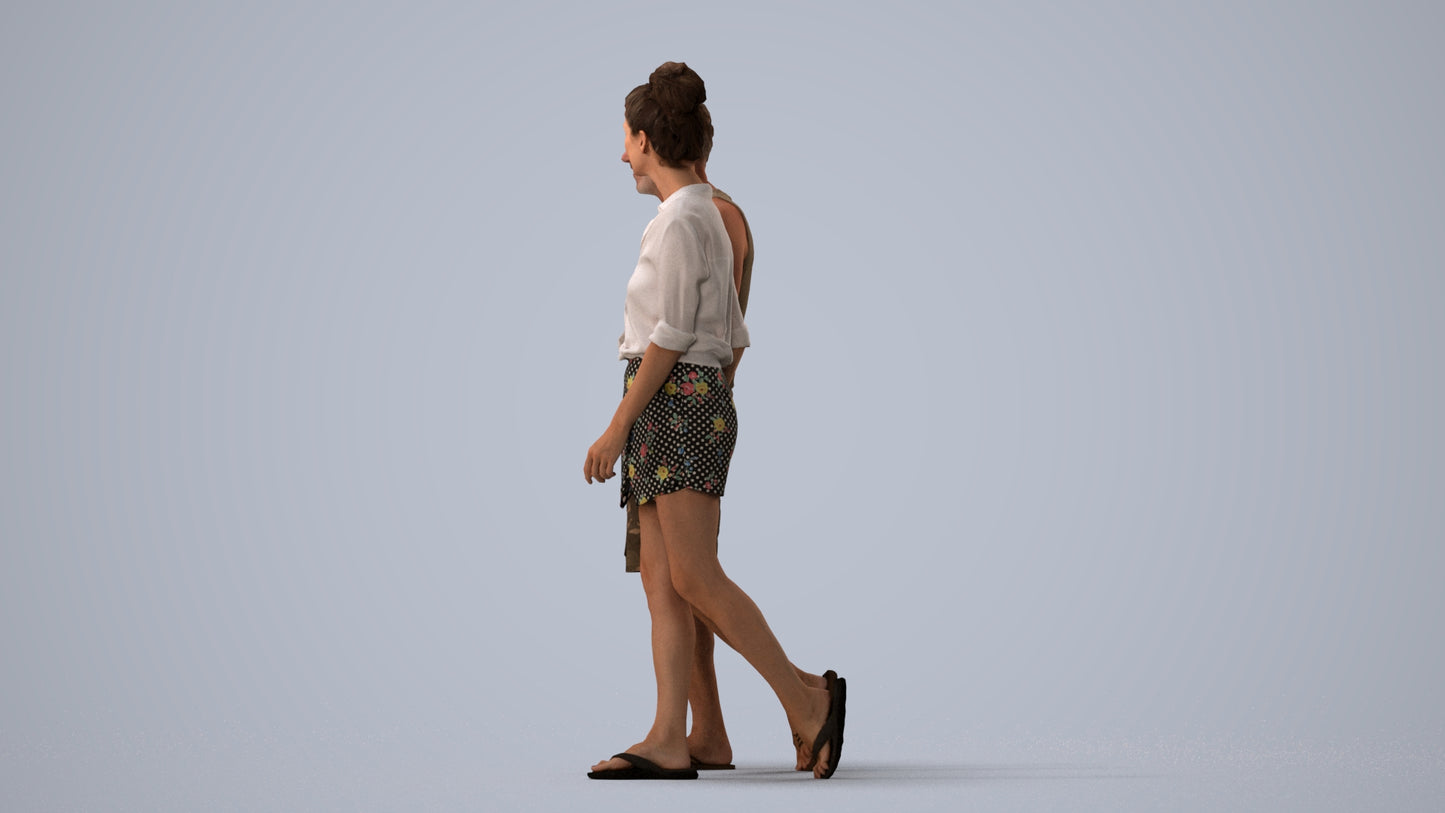 scanned 3D woman casual couple, photogrammetry people for Enscape and V-Ray, three-quarter view render