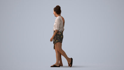 scanned 3D woman casual couple, photogrammetry people for Enscape and V-Ray, three-quarter view render