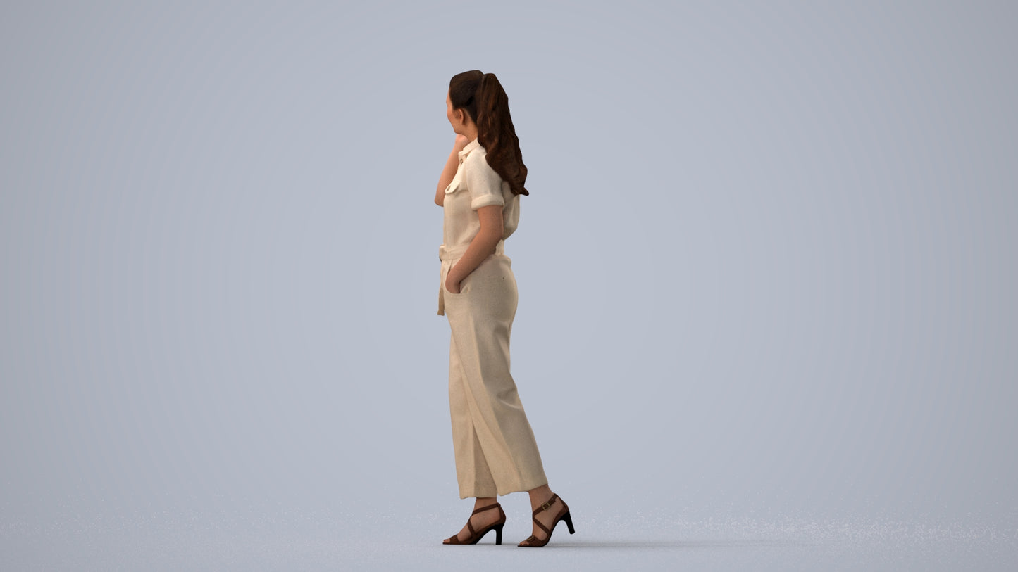 scanned 3D woman formal walking, photogrammetry people for Enscape and V-Ray, three-quarter view render