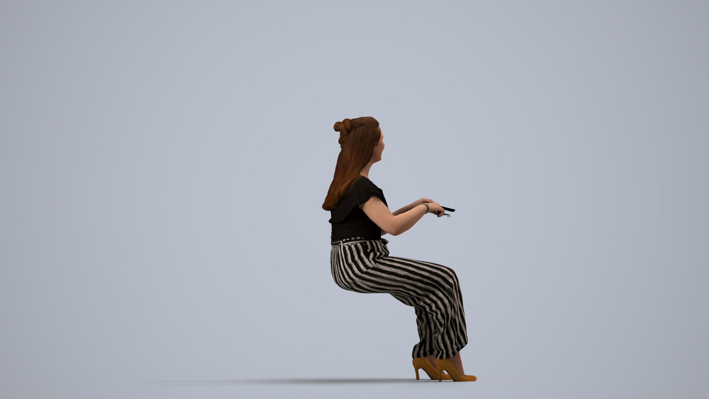 realistic 3D people woman casual sitting, render-ready for V-Ray and Corona, FBX OBJ, side view render