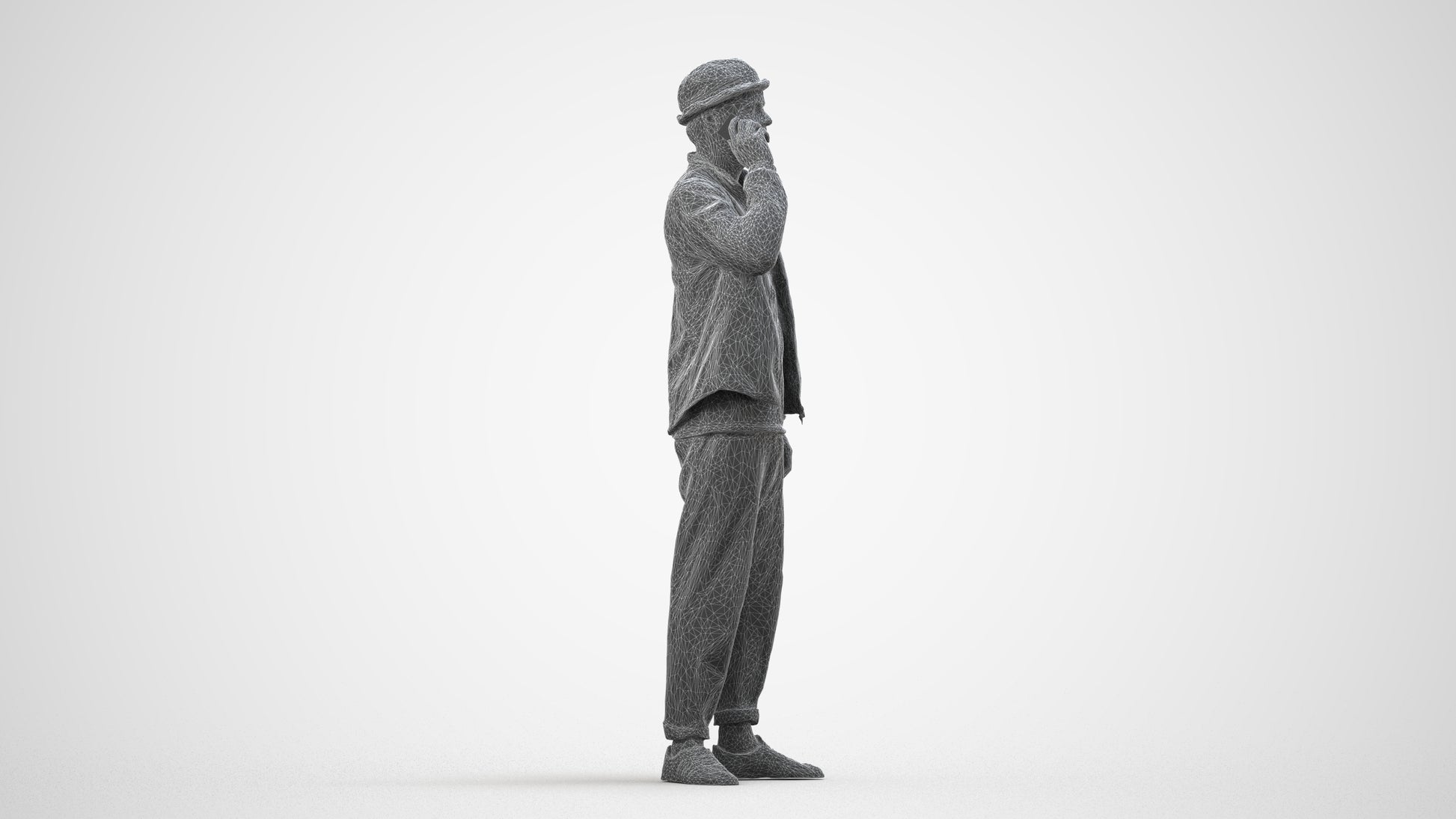 realistic 3D people man casual standing, render-ready for V-Ray and Corona, FBX OBJ, wireframe side view