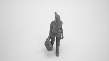 realistic 3D human woman casual walking, archviz people FBX OBJ for Blender, wireframe three-quarter view