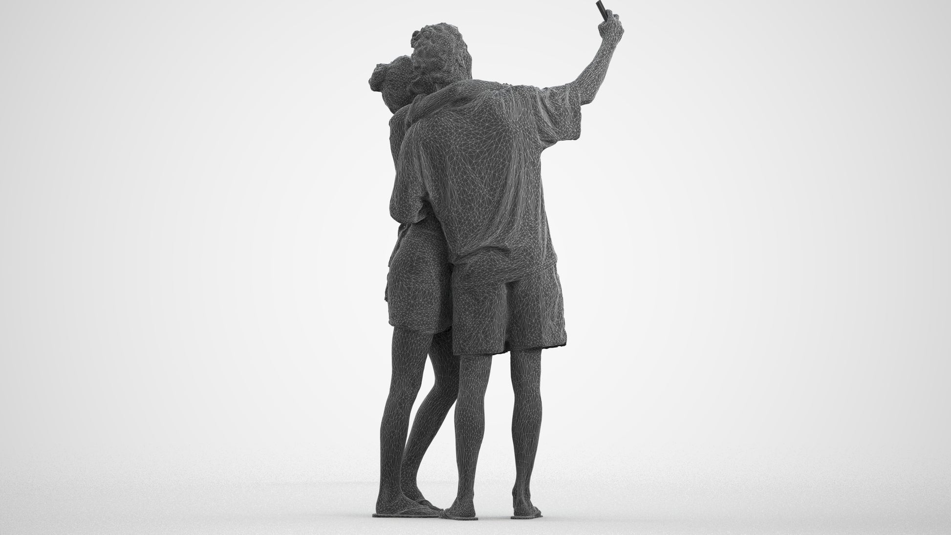 photogrammetry 3D woman casual couple, realistic human model archviz FBX, wireframe front view