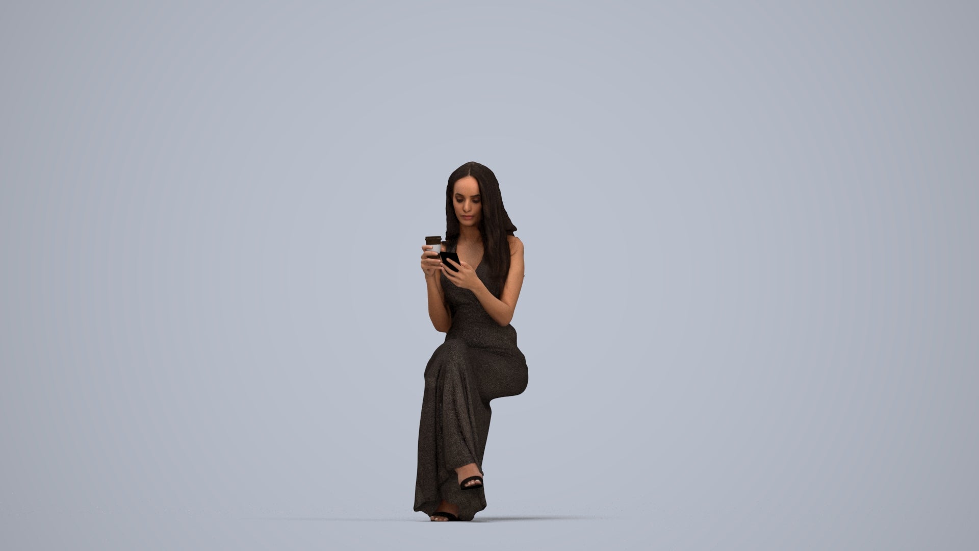 realistic 3D human woman formal formalaffairs, archviz people FBX OBJ for Blender, top-down view render