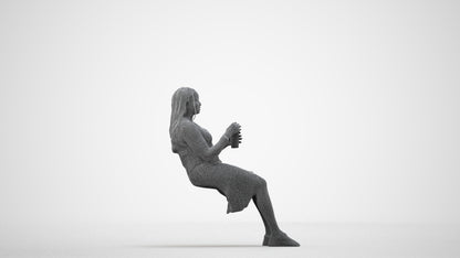 realistic 3D woman casual sitting, scanned archviz people for Blender and 3ds Max, wireframe side view