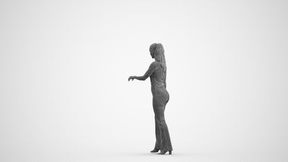 realistic 3D human woman casual door, archviz people FBX OBJ for Blender, wireframe front view