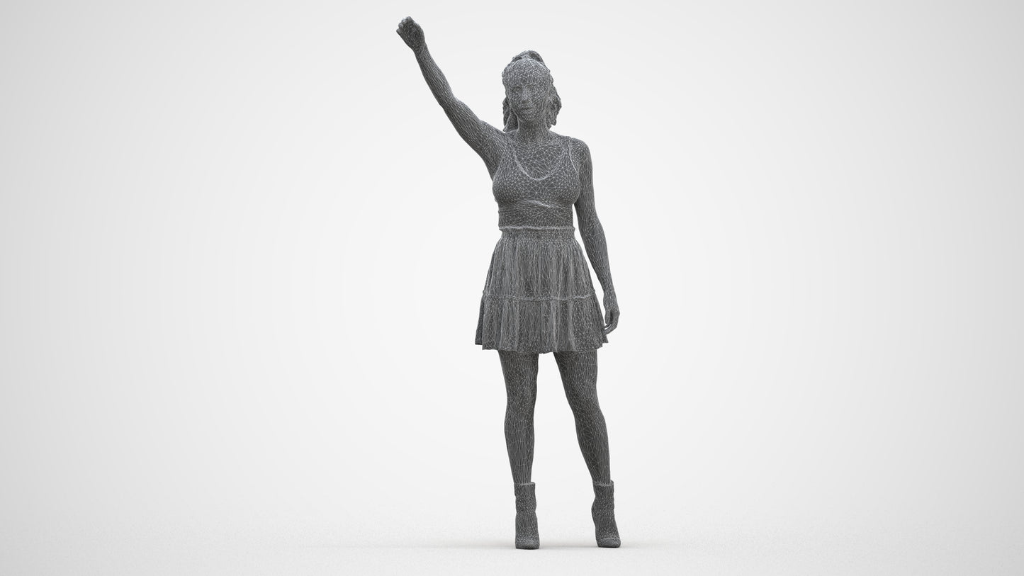 realistic 3D human woman casual standing, archviz people FBX OBJ for Blender, three-quarter front view render