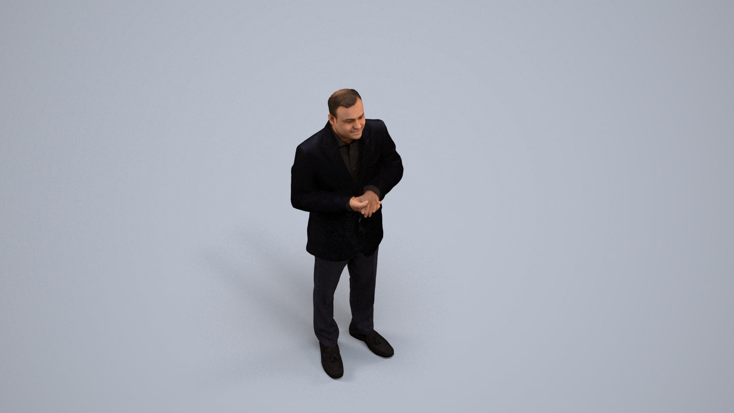 realistic 3D human man formal standing, archviz people FBX OBJ for Blender, back view render