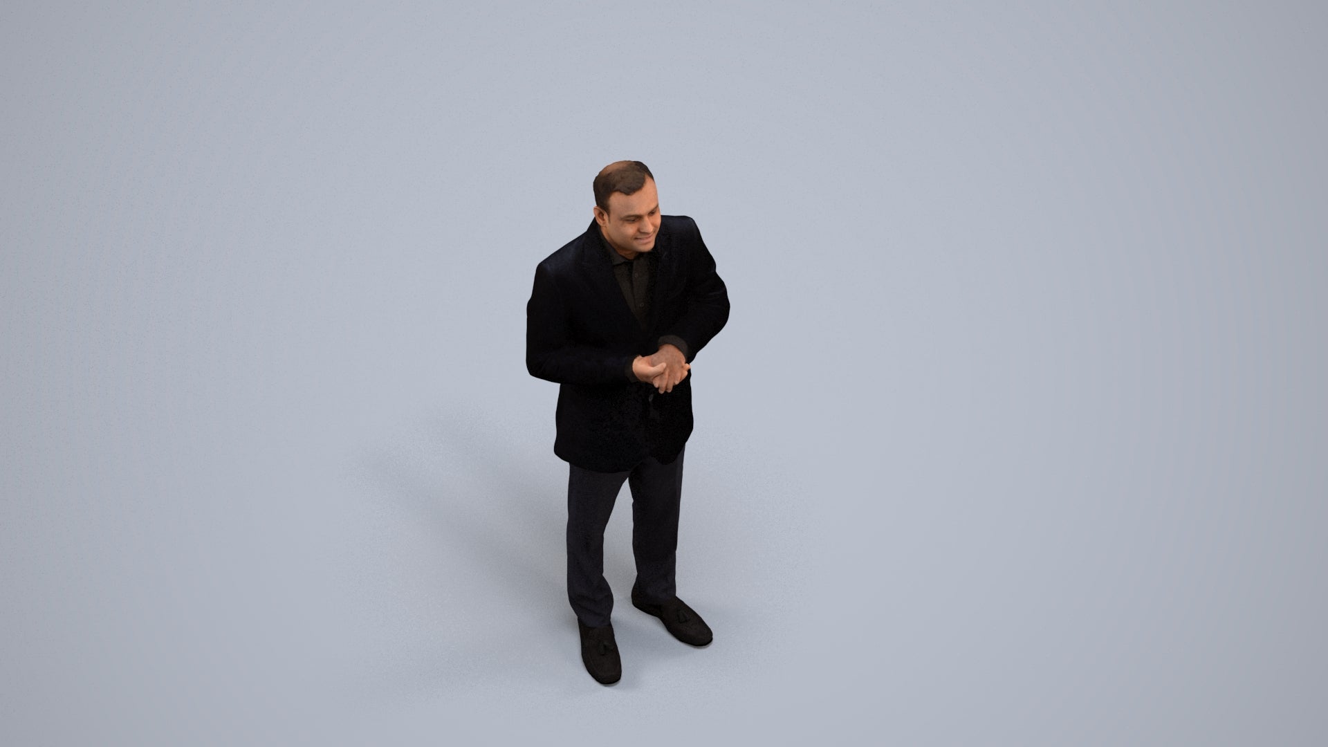 realistic 3D human man formal standing, archviz people FBX OBJ for Blender, back view render