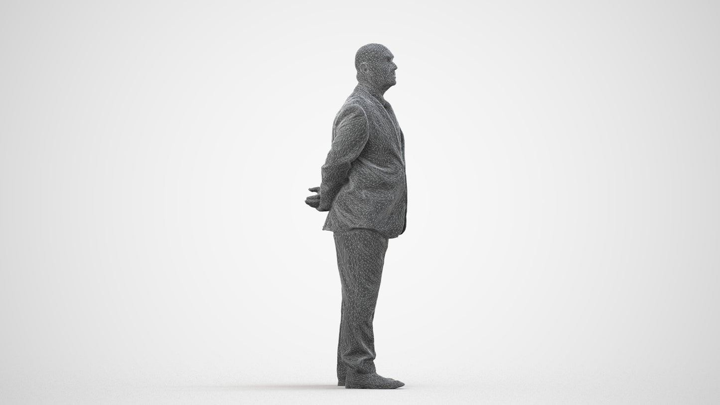 3D people model senior man business mix, scanned human for 3ds Max rendering, wireframe side view