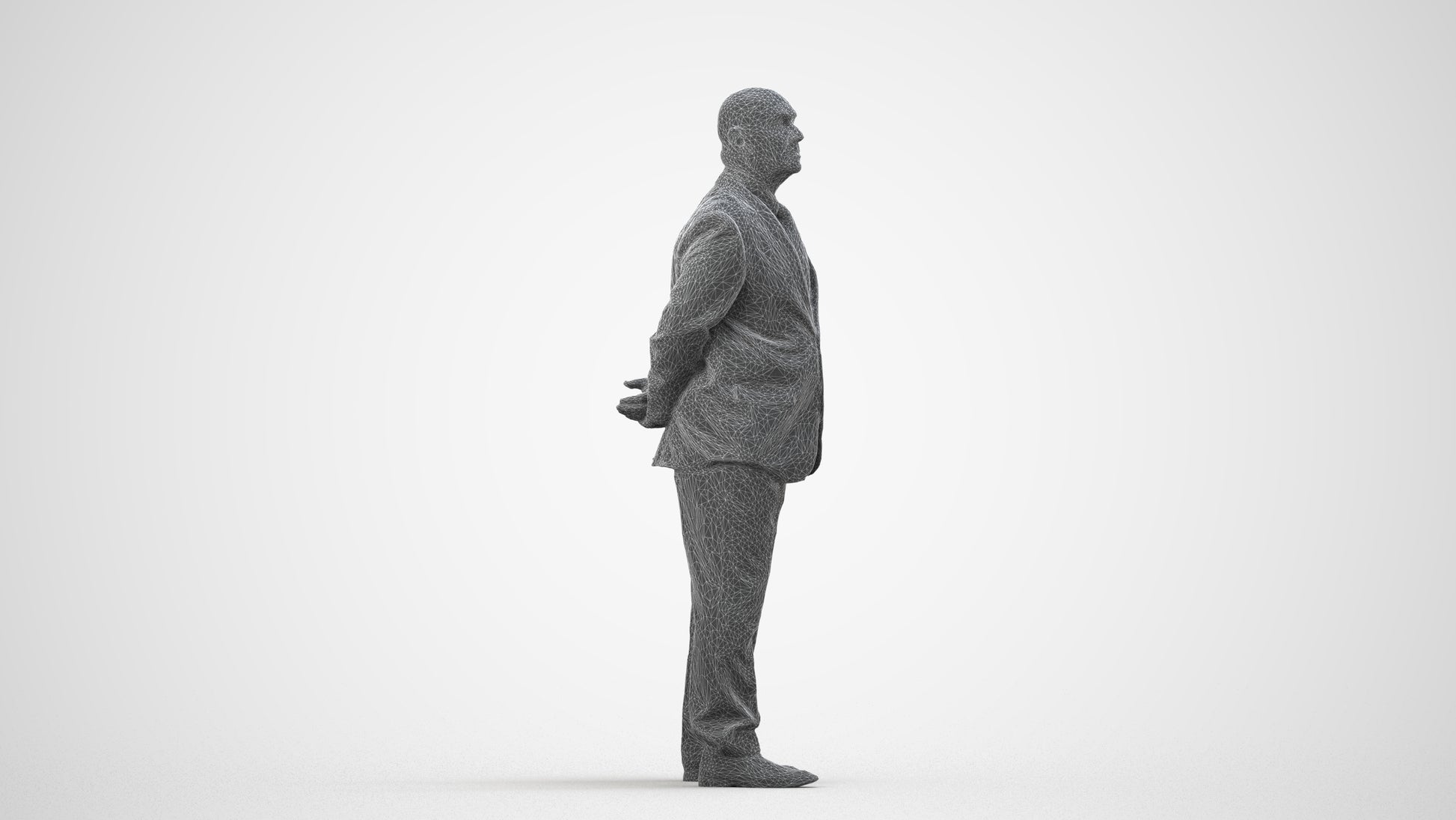 3D people model senior man business mix, scanned human for 3ds Max rendering, wireframe side view