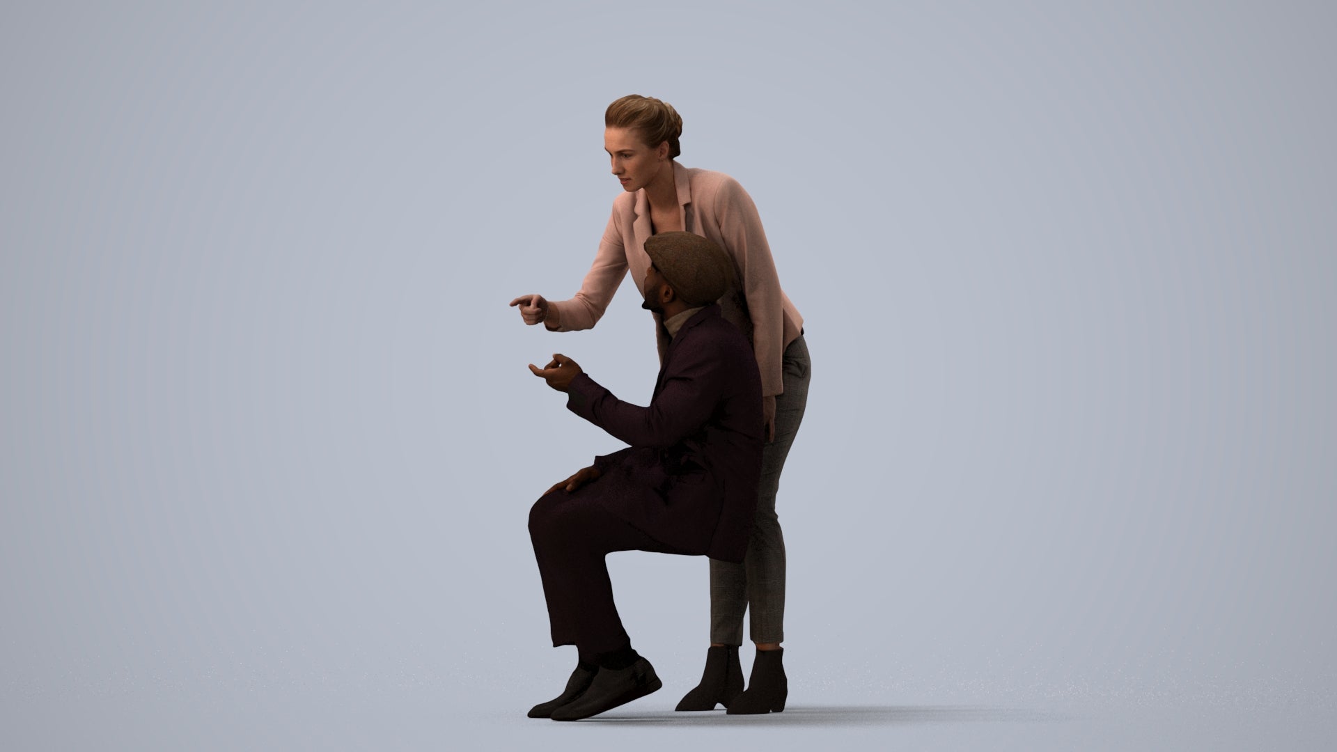realistic 3D woman business, scanned archviz people for Blender and 3ds Max, three-quarter view render