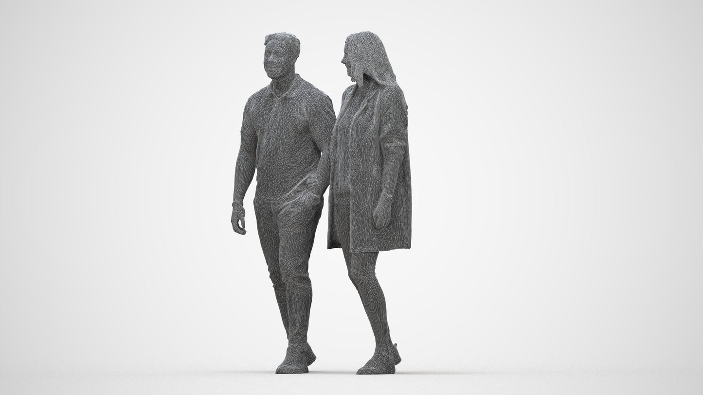 photogrammetry 3D woman casual couple, realistic human model archviz FBX, wireframe back view