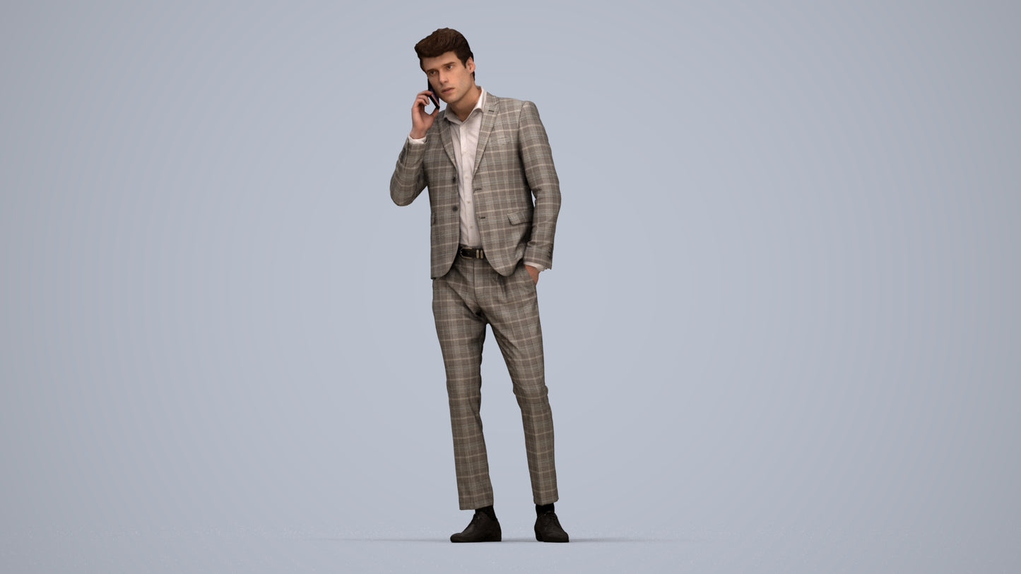 3D human model man business, photogrammetry scanned person for archviz, top-down view render