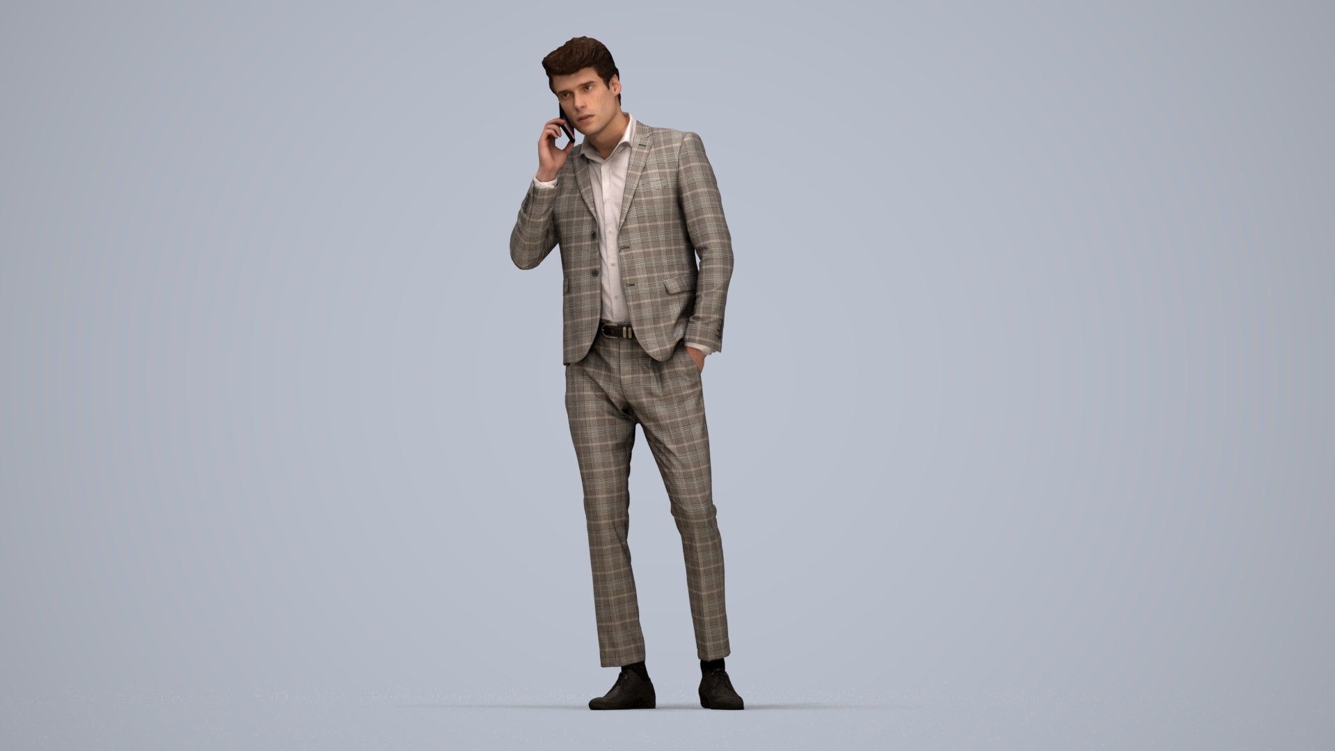 3D human model man business, photogrammetry scanned person for archviz, top-down view render