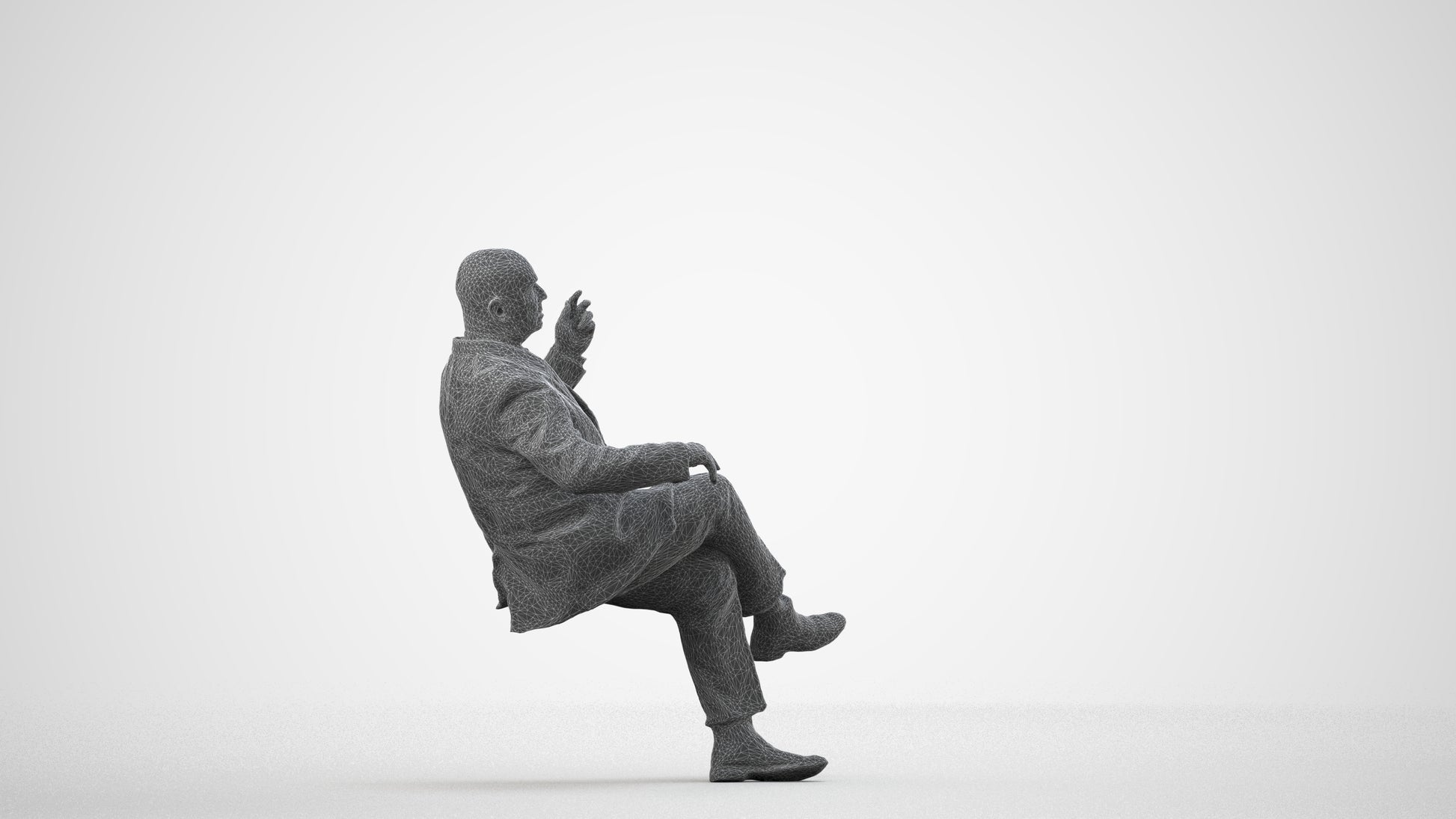 realistic 3D people senior man business, render-ready for V-Ray and Corona, FBX OBJ, wireframe side view