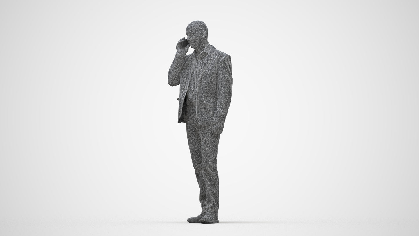 scanned 3D senior man business, photogrammetry people for Enscape and V-Ray, wireframe back view
