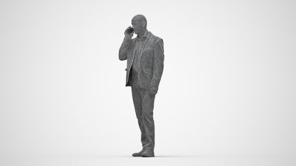 scanned 3D senior man business, photogrammetry people for Enscape and V-Ray, wireframe back view