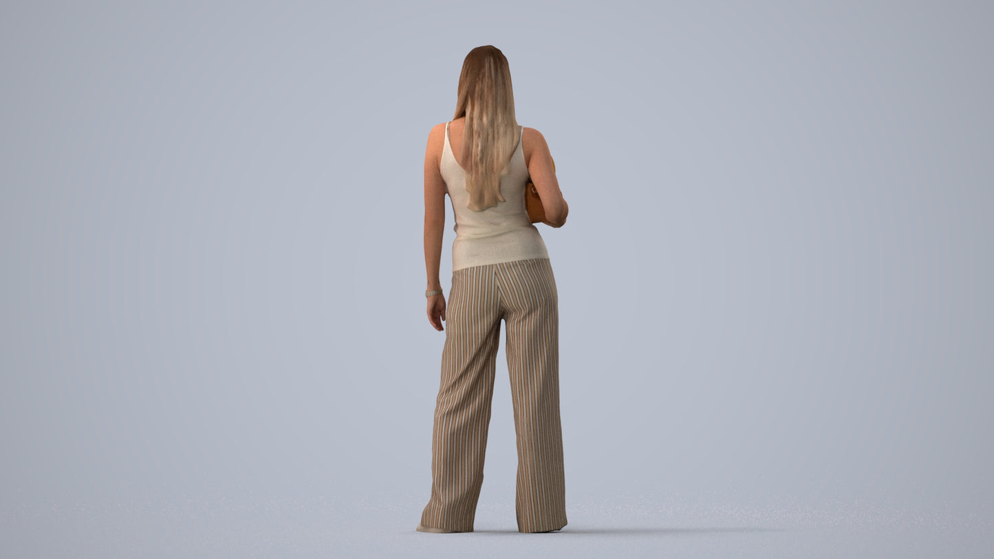 realistic 3D woman casual standing, scanned archviz people for Blender and 3ds Max, three-quarter view render