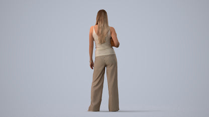 realistic 3D woman casual standing, scanned archviz people for Blender and 3ds Max, three-quarter view render