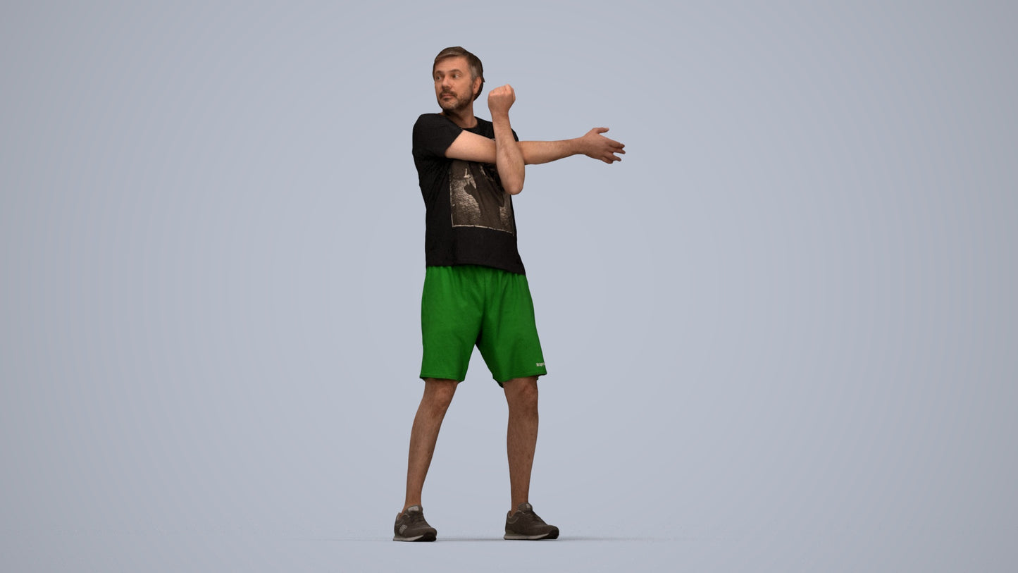 3D human model man sport, photogrammetry scanned person for archviz, top-down view render