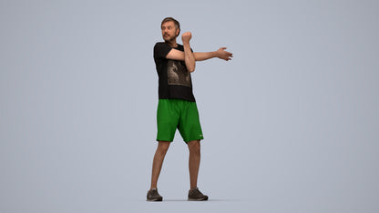 3D human model man sport, photogrammetry scanned person for archviz, top-down view render