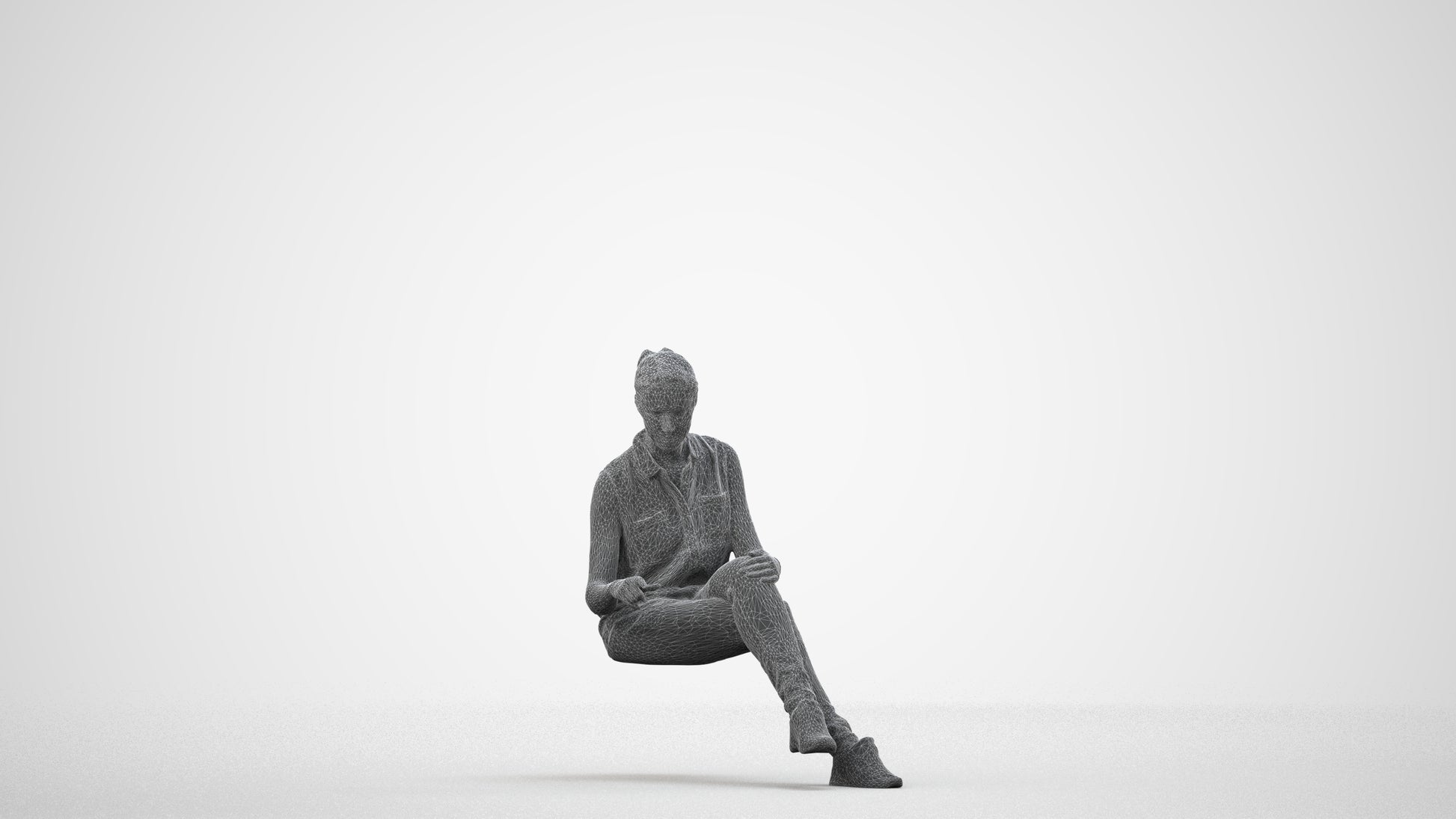 realistic 3D people woman casual sitting, render-ready for V-Ray and Corona, FBX OBJ, wireframe side view