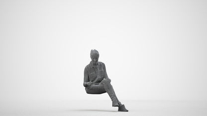 realistic 3D people woman casual sitting, render-ready for V-Ray and Corona, FBX OBJ, wireframe side view