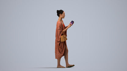 photogrammetry 3D woman walking, realistic human model archviz FBX, side view render
