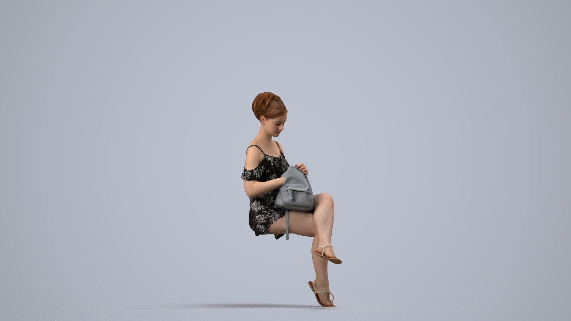 realistic 3D girl casual kids, scanned archviz people for Blender and 3ds Max, side view render