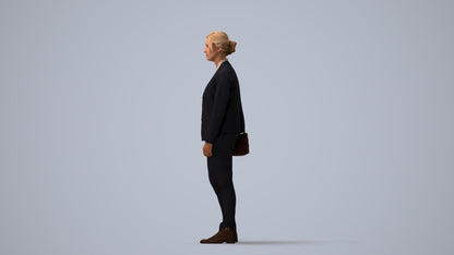 realistic 3D human woman business, archviz people FBX OBJ for Blender, three-quarter view render