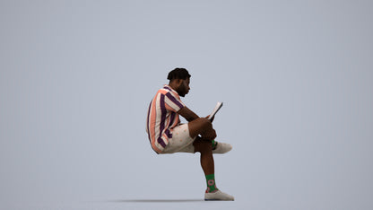 scanned 3D man casual sitting, photogrammetry people for Enscape and V-Ray, side view render