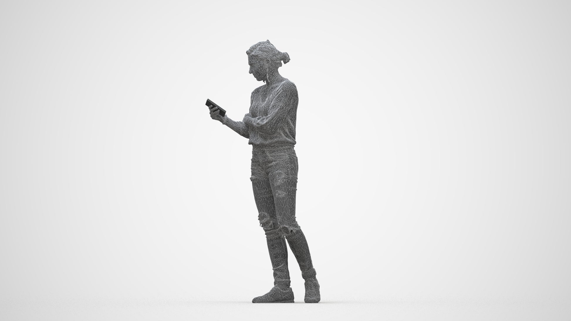 realistic 3D woman casual standing, scanned archviz people for Blender and 3ds Max, wireframe back view
